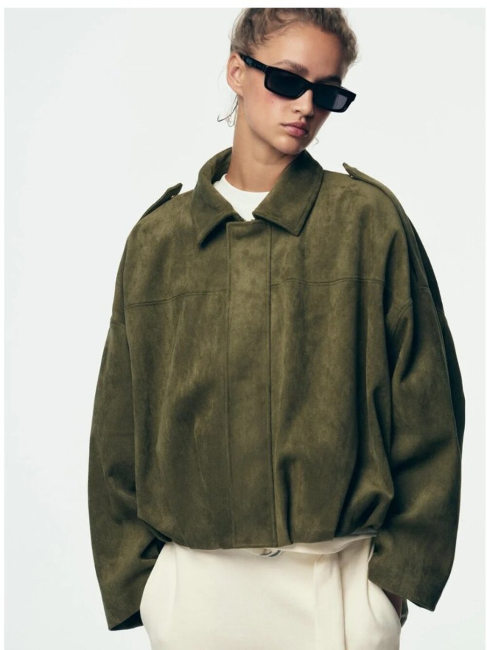 ZARA Suede Effect Bomber Jacket – Mid Khaki